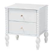 Baxton Studio Callison Spindle Nightstand - 2-Drawer Farmhouse Bedside Table with Turned Accents for Bedroom, White